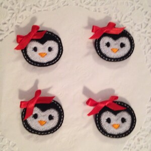 Cute Felt Penguin Face Applique with satin bow-set of 4