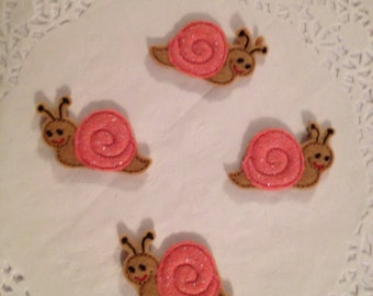 Adorable snail mini felt applique -set of 4