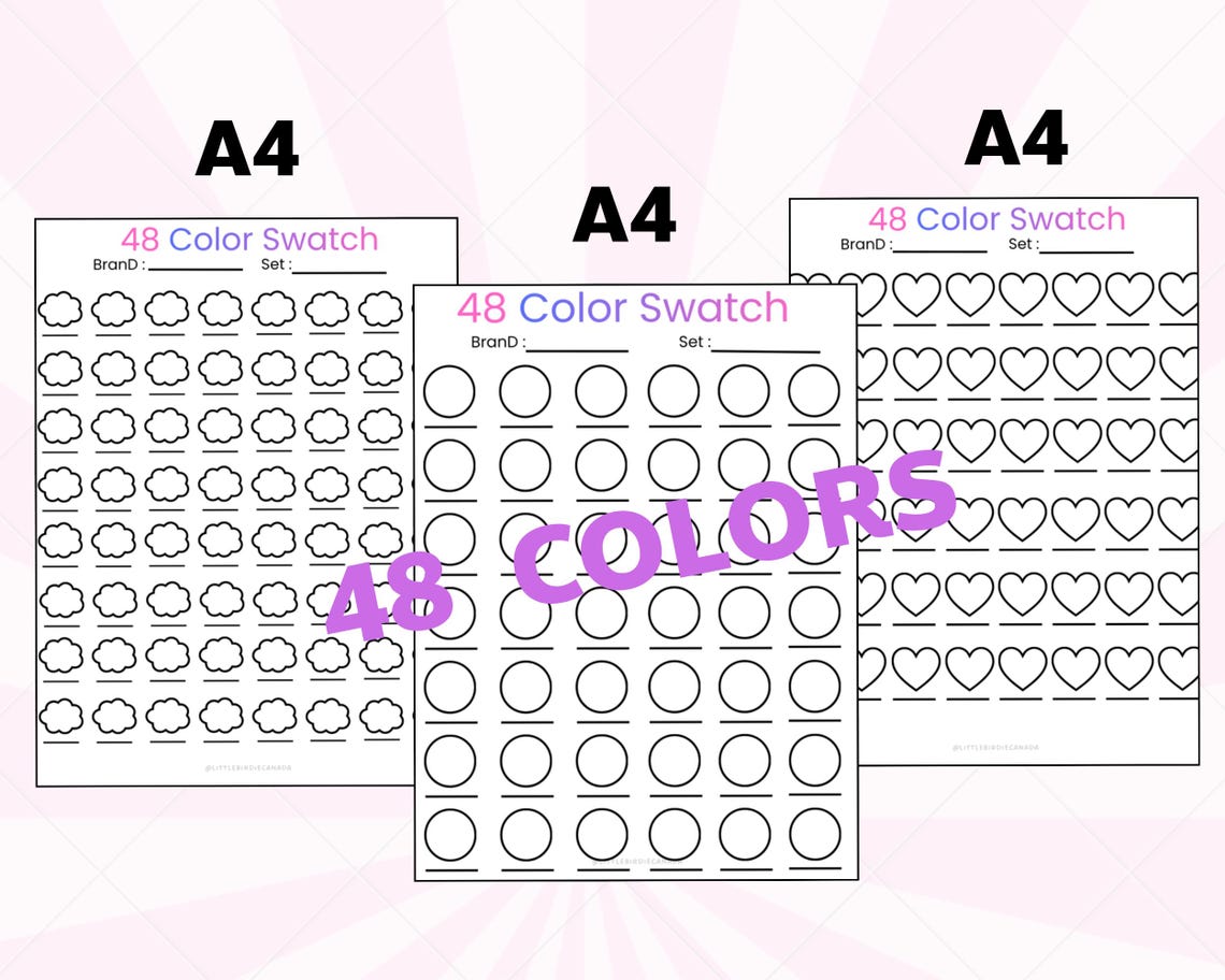 Color Chart 48 Fill In 24 & 48 Color Swatch Chart Printable – Marker, Pencil, Pen Tracker ...