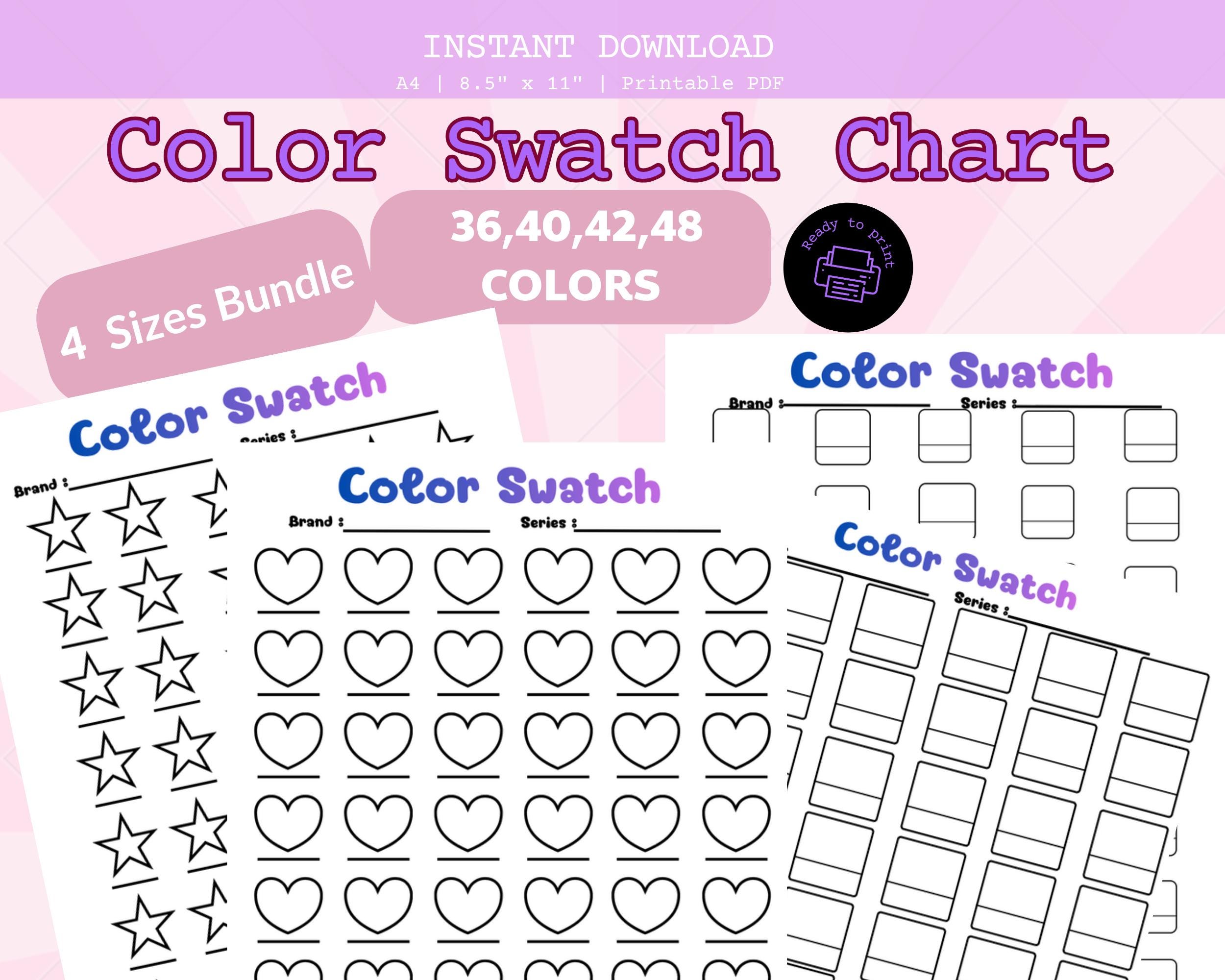 Color Chart 48 Fill In Color Chart Bundle Printable | 36 40 42 48 Colors | 4 Sizes Swatch ...