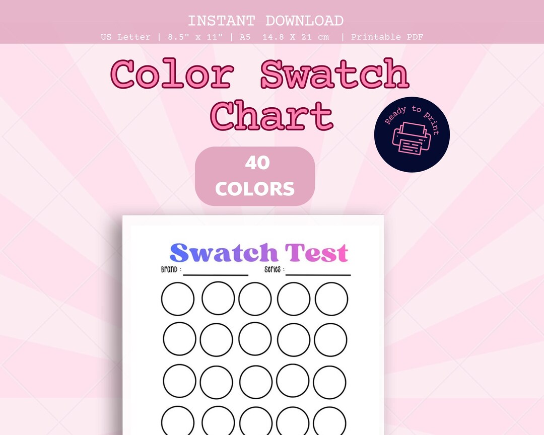 Color Swatch Test Color Swatch Chart Printable | 40 Colors Swatch Test Sheet | Art Supply ...