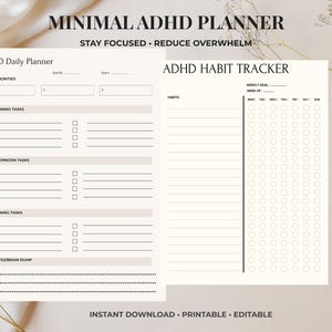 ADHD Daily Planner Printable PDF | Minimal Routine Organizer | Editable Canva Template | Focus + Habit Tracker