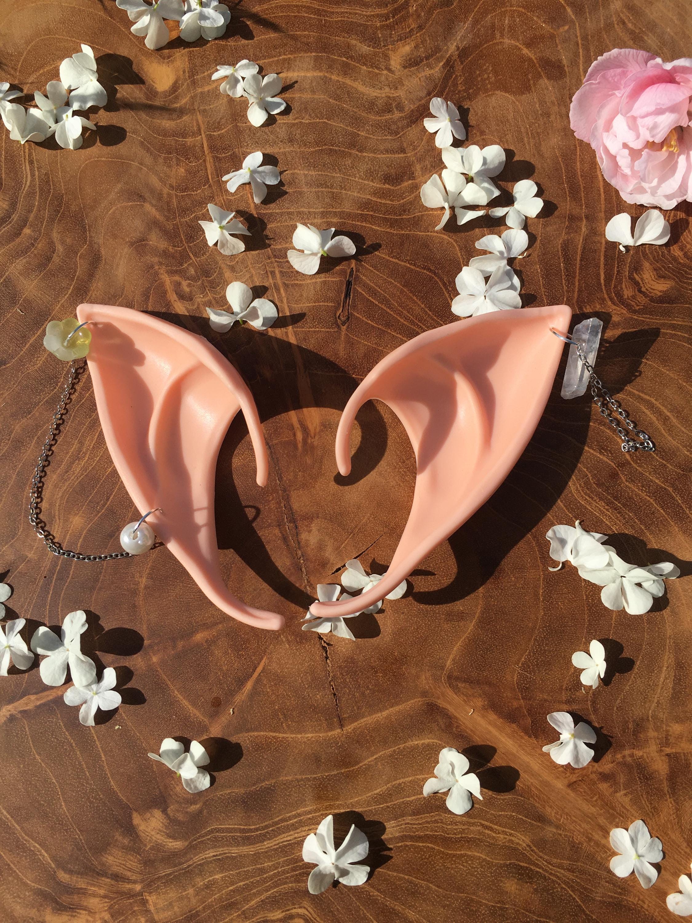 Delicate crystal elf ears, floral green hues