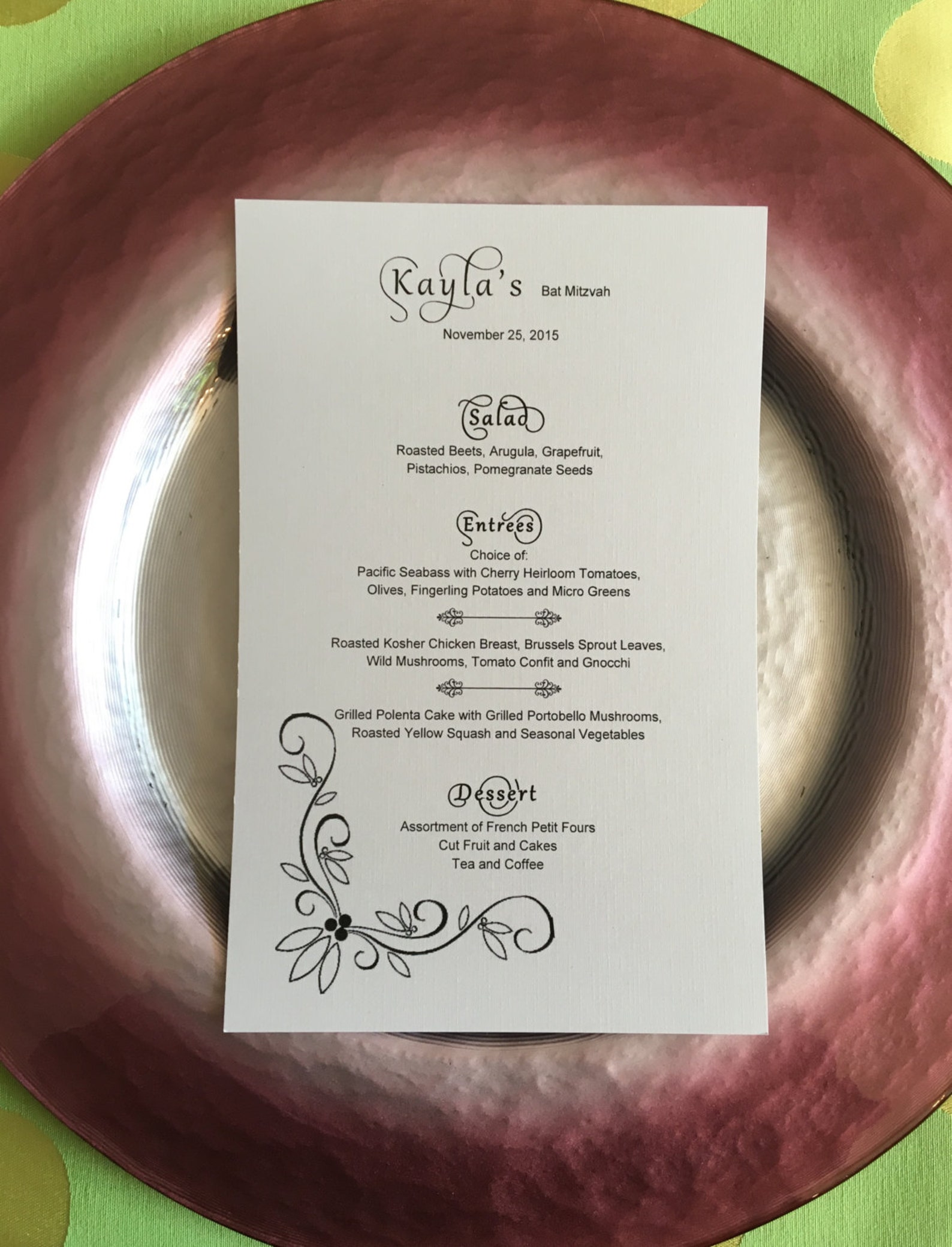 Wedding Menus Engagement Menu Bar Mitzvah Bat Mitzvah Etsy