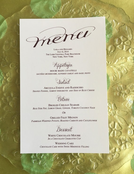 Wedding Menus Menu Cards Engagement Menu Bar Mitzvah Bat Etsy