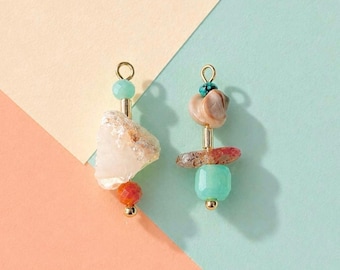 Amazonite & Cantera Opal Earrings, Turquoise Carnelian Gemstone Drop, Boho Colorful Statement Jewelry