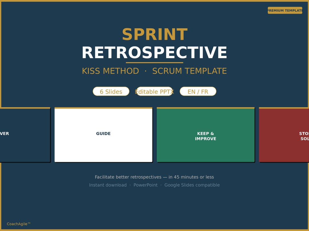 Kss Method Sprint Retrospective Template KISS | Scrum Agile Coaching | Editable ...