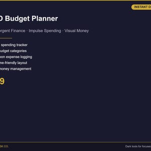 May include: A dark blue digital download graphic with the text "ADHD Budget Planner" in white. Features include impulse spending tracker, visual budget categories, and ADHD money management. The price is £5.60.