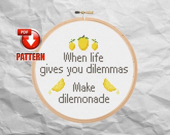 Make Dilemonade - Modern Cross Stitch Pattern - Kitchen Decor - Kitchen Pun - Kitchen Humor - INSTANT DOWNLOAD