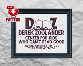 Zoolander - Centro para niños que no saben leer bien - Patrón de punto de cruz de película clásica de culto - Arte cinematográfico - Decoración cinematográfica - DESCARGA INSTANTÁNEA