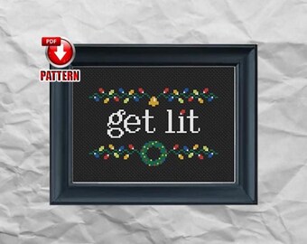Enciéndete - Patrón de punto de cruz moderno - Decoración navideña - Humor navideño - Juego de palabras en la cocina - Humor de bar - Humor de cocina - DESCARGA INSTANTÁNEA