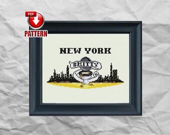 Nueva York de mierda - Madura - NYC - Isla de la basura - Patrón de punto de cruz subversivo - Arte de viaje - Decoración de viaje - DESCARGA INSTANTÁNEA
