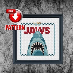 Jaws - Horror Cross Stitch Pattern - Horror Art - Horror Decor - Shark Week - Steven Spielberg - INSTANT DOWNLOAD