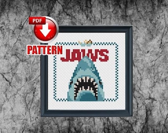 Tiburón - Patrón de punto de cruz de terror - Arte de terror - Decoración de terror - Semana del tiburón - Steven Spielberg - DESCARGA INSTANTÁNEA