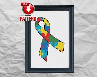 Cinta de Concienciación sobre el Autismo - Patrón de Punto de Cruz Personalizado - DESCARGA INSTANTÁNEA