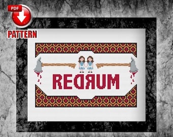 El Resplandor - Alfombra REDRUM - Patrón de punto de cruz de terror clásico de culto - Arte de terror - Decoración de terror - Grady Twins - DESCARGA INSTANTÁNEA