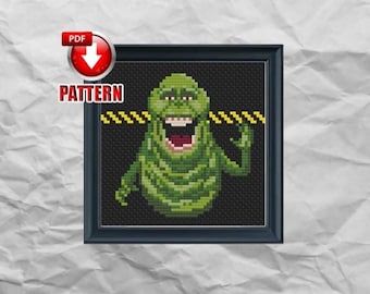 Cazafantasmas - Slimer - Patrón de punto de cruz de terror clásico de culto - Arte de terror - Decoración de terror - DESCARGA INSTANTÁNEA
