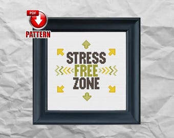 Zona libre de estrés - Patrón de punto de cruz subversivo - Humor de oficina - Punto de cruz de oficina - Cuarentena - Decoración del hogar - PDF - DESCARGA INSTANTÁNEA