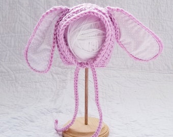 0 to 3 month Bunny Hat, Baby Bunny Bonnet, Rabbit Hat, Pink Baby Bunny Hat, Crochet Baby Bonnet, Baby Girl Hat