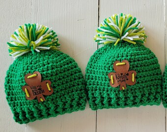 0 to 3 month or 3 to 6 month St. Patrick's Day Baby Hat, Baby Patch Beanie, Green Shamrock Infant Hat