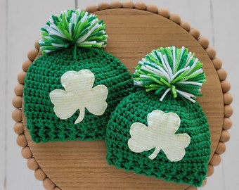 Newborn or 3 to 6 month St. Patrick's Day Baby Hat, Baby Patch Beanie, Lucky Charm, Unisex Winter Baby Hat