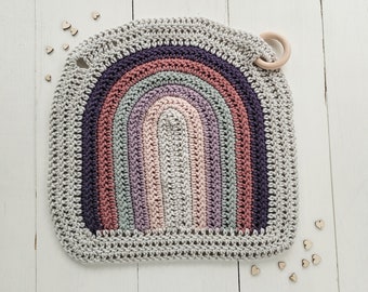 Boho Mini Rainbow Blanket, Pink Rainbow Lovey, Baby Newborn Toddler Lovey Blanket