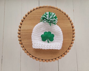 3 to 6 months -St. Patrick's Day Baby Hat, Neutral Winter Baby Hat, Handmade Baby Hat, Baby Shamrock Hat