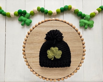 3 to 6 months -St. Patrick's Day Baby Hat, Neutral Winter Baby Hat, Handmade Baby Hat, Baby Shamrock Hat