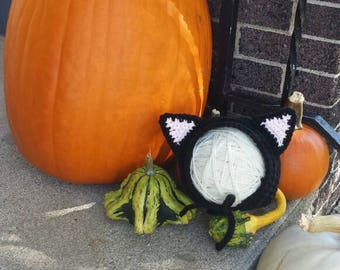 Black Cat Hat, Cat Hat, Halloween Hat, Kitten Hat, Baby Girl Hat, Kitty Hat, Black Kitty, Kitty, Kitten, Baby Halloween Costume, Cat Costume