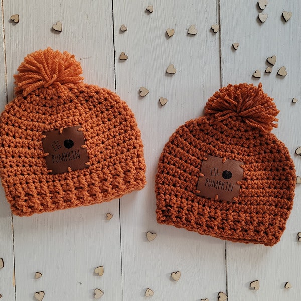 0 to 3 months, 3 to 6 month, 6 to 12 months, Lil Pumpkin Baby Hat, Orange Unisex Baby Beanie, Lil Pumpkin Patch Hat