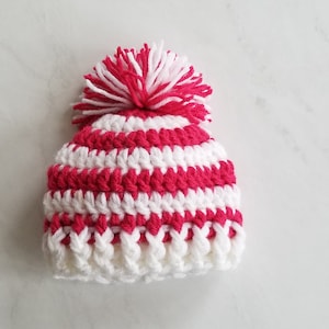 Chunky Newborn Hat, Pink and White Stripe Baby hat, Crochet Winter Hat, Baby Beanie, Baby Girl Gift