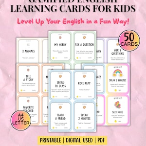 Gamified English Learning Cards for Kids | ESL Vocabulary Flashcards (PDF Download)