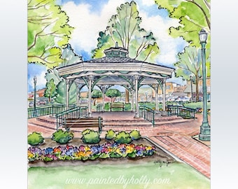 Town Square Park Gazebo Art Print // Collierville, TN Artwork // Gazebo Painting // Collierville Tennessee