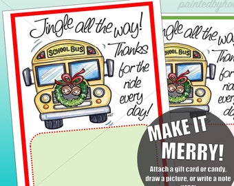 School Bus Driver Christmas Card // Instant Download // Holiday printable // Thank you Digital File // Bus Driver Gift