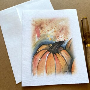 Fall Pumpkin Note Cards // Blank Notes // Autumn Watercolor Thank You ...