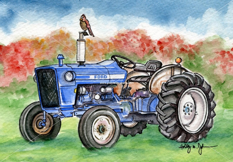Blue Ford Tractor Watercolor Art Print // Farm and Field Etsy