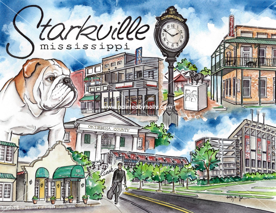 Starkville Mississippi Art Print // Mississippi State Bulldogs Artwork