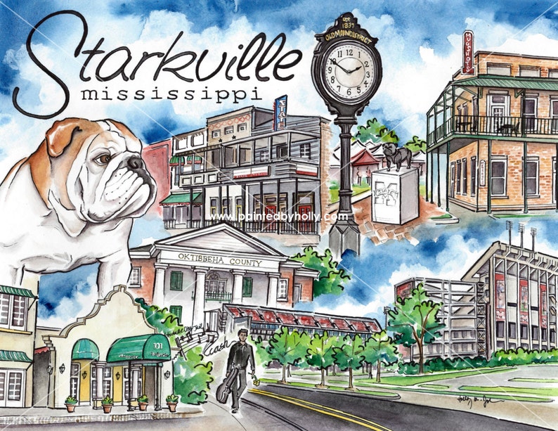 Starkville Mississippi Art Print // Mississippi State Bulldogs Etsy
