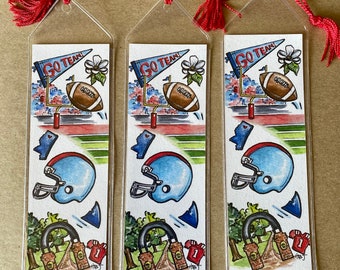Ole Miss inspired red and blue football bookmark / Reading gift / Mississippi bookmark / Stocking Stuffer