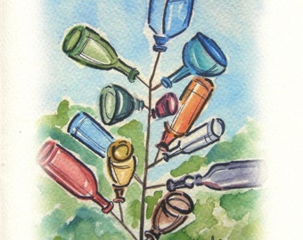 Bottle Tree Note Cards // Southern Stationery Set // Colorful Blank Thank You Notes // Yard Art