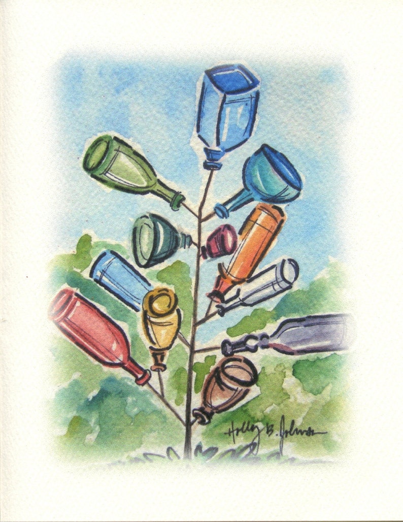 Bottle Tree Note Cards // Southern Stationery Set // Colorful Blank Thank You Notes // Yard Art image 1