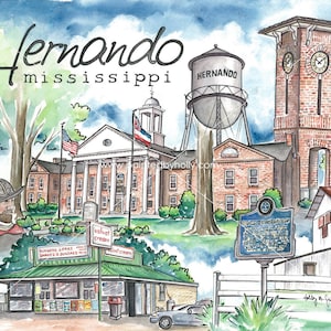Hernando Mississippi Art Print // Watercolor Painting // MS Artwork // DeSoto County Courthouse