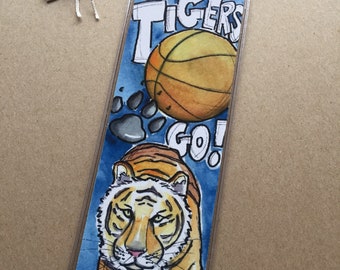 Tigers Basketball Bookmark // Blue and White Team Book marker // Tiger Fan Gift
