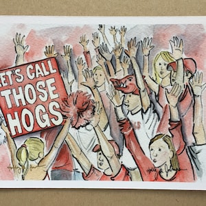 Arkansas Razorbacks Pig Sooie Watercolor Painting // University of Arkansas Art // Razorback Fan Gift
