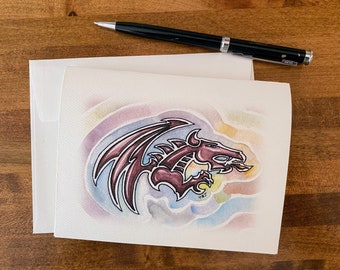 Personalized Dragon Note Cards // Watercolor dragon blank Notes //Mythical creature Stationery // Fire breathing dragon