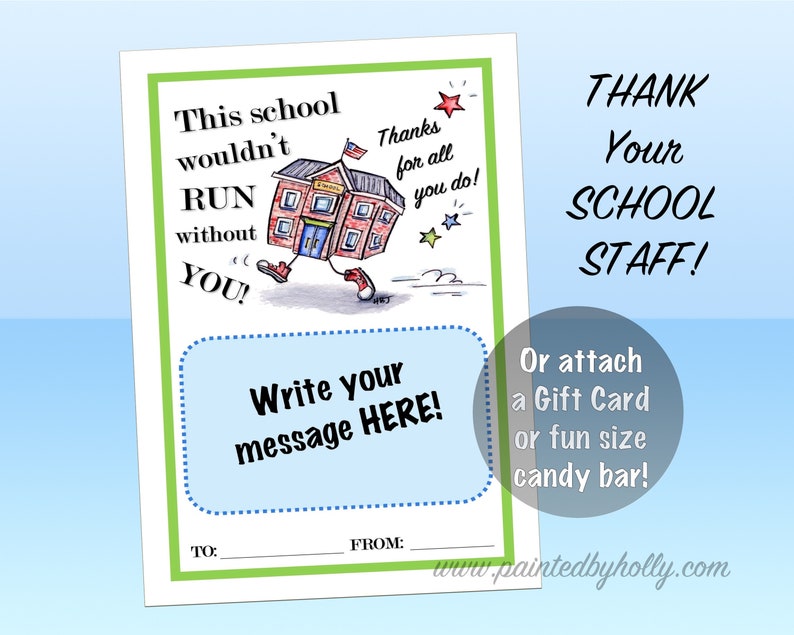 School Staff Printable Card // Gift // Teacher Appreciation Week // Thank You Card // Instant Download image 2