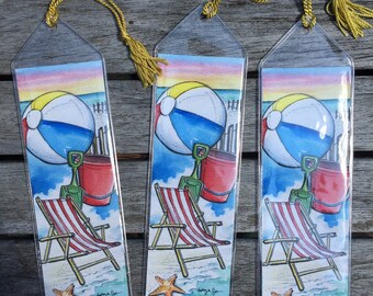 Beach Bookmark // Book Lover Gift with Beach Ball  // Ocean Bookmark