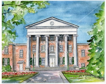 Ole Miss Lyceum Art Print // The University of Mississippi Graduation Gift // Ole Miss Rebels Artwork // Rebs Watercolor Painting
