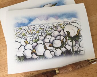 Cotton Boll Note Cards // Cotton Field Stationery Set // Cotton Crop Blank Note Card // Gift