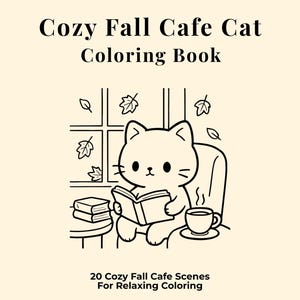 Cozy Fall Cafe Cat Coloring Book for Adults and Kids